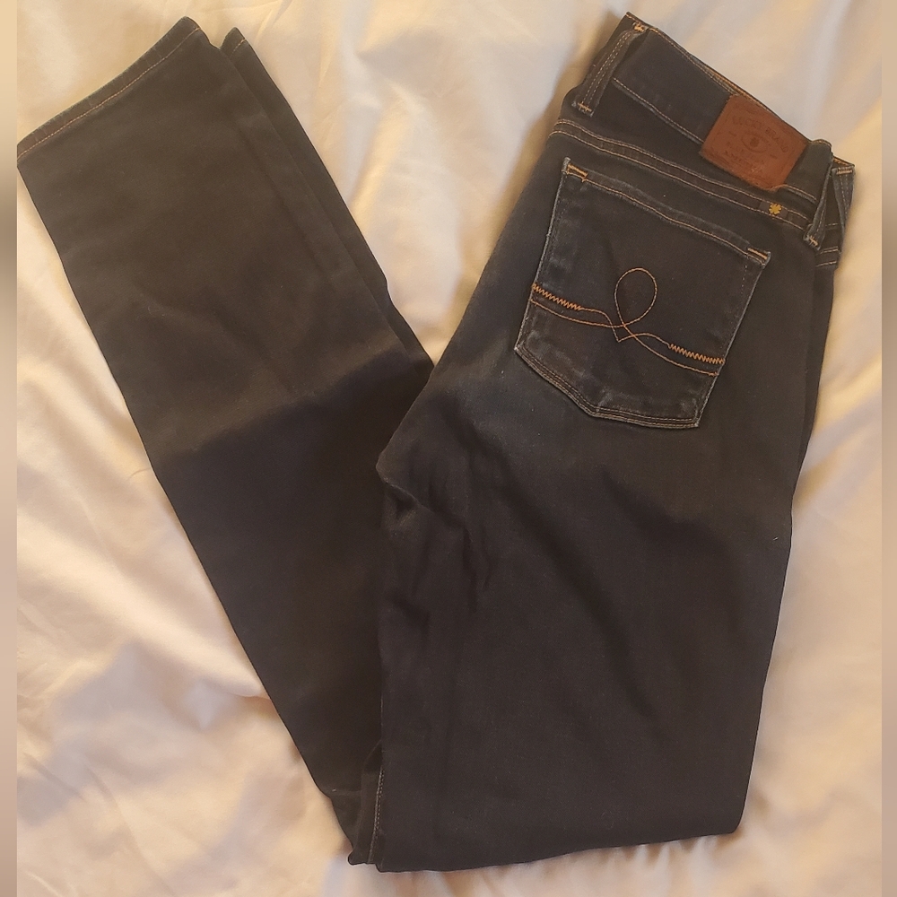 Lucky Brand Sofia Skinny Distressed  Indigo Blue Jeans, Sz 6/28 x 32" Inseam
